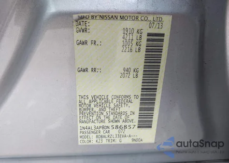 2013 Nissan Altima 2.5 S из США, поврежденный, VIN 1N4AL3AP8DN586857